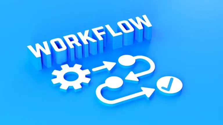 3D 'Workflow' Text with a 3D Diagram Illustrating a Workflow Map in Front